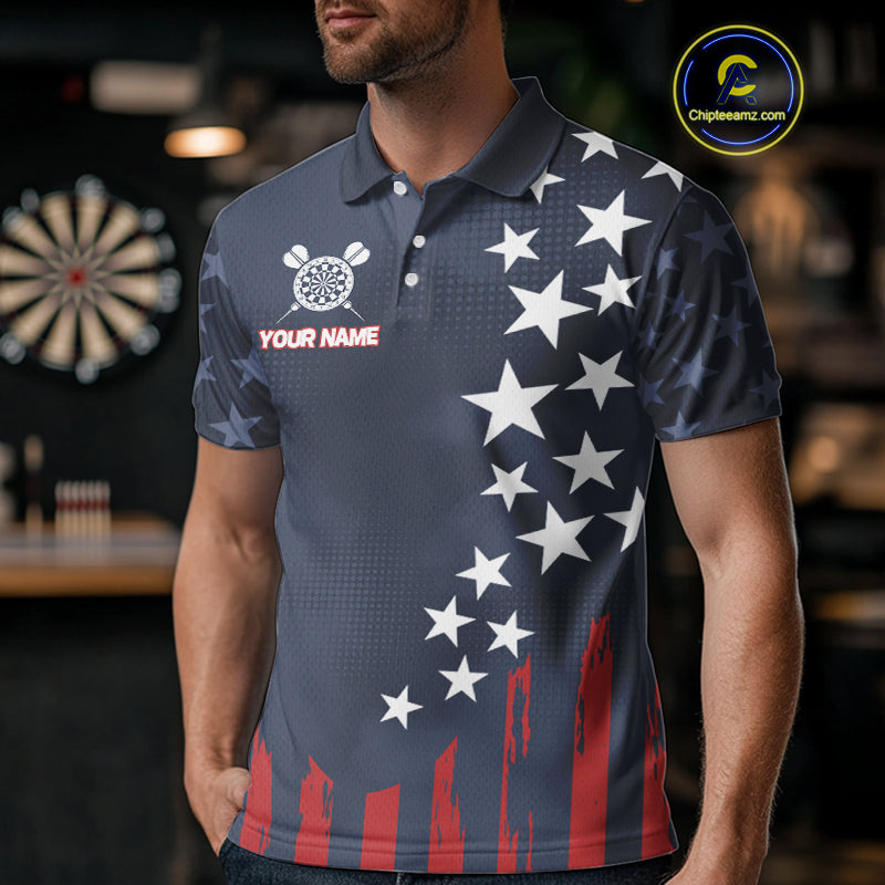 Personalized American Flag Navy Blue Darts Shirt For Men Custom Patriotic Darts Team Jerseys TDM4343