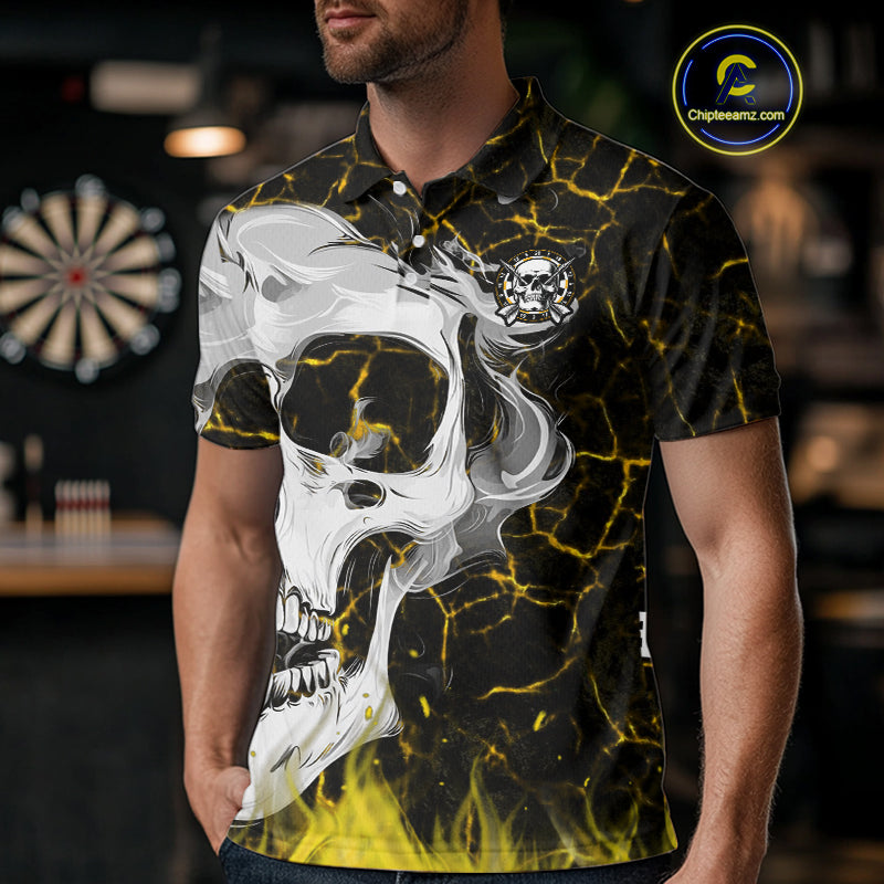 Personalized Yellow 3D Fire Crack Skull Dart Shirts Custom Scary Dart Shirts For Men Dart Jersey TDM4761
