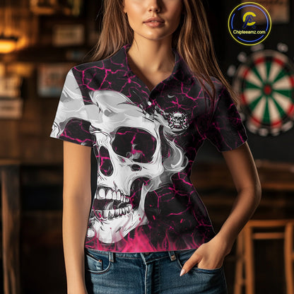 Personalized Pink 3D Fire Crack Skull Dart Shirts Custom Scary Dart Shirts For Women Dart Jersey TDM4762