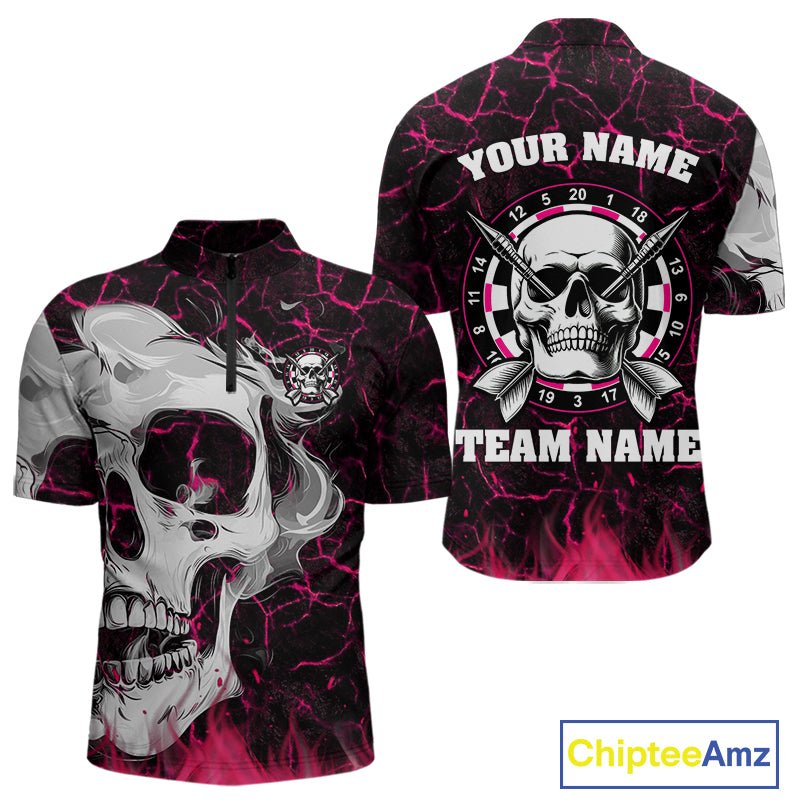 Personalized Pink 3D Fire Crack Skull Dart Shirts Custom Scary Dart Shirts For Men Dart Jersey TDM4762