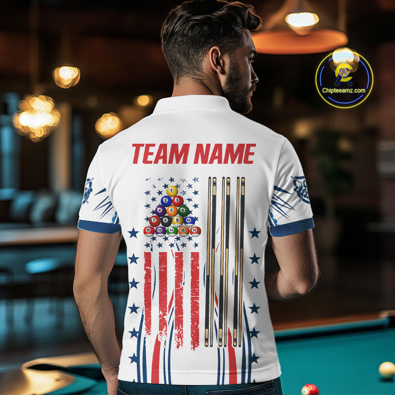 Patriotic American Flag 8 Ball Billiard Shirt For Men Custom Pool Team Jerseys Polo & Quarter Zip TDM4769