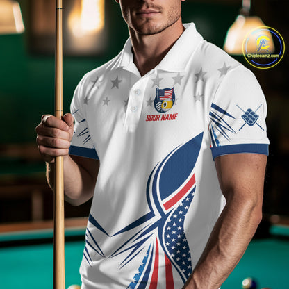 Patriotic American Flag 9 Ball Billiard Shirt For Men Custom Pool Team Jerseys Polo & Quarter Zip TDM4770
