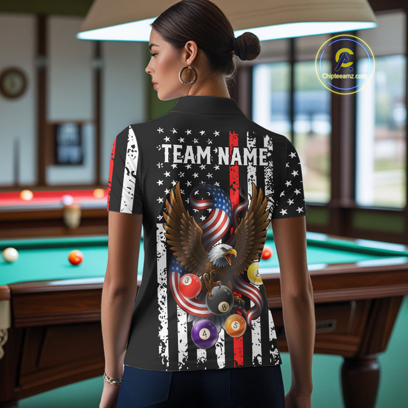 Billiard Eagle American Flag Stripes Pool Jersey For Women Custom Patriotic Billiard Team Shirt|Red TDM4983