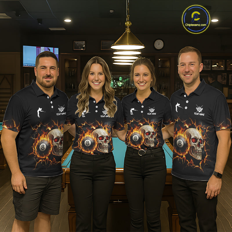 Personalized Skull 8 Ball Fire Billiard Shirt For Men Custom Pool Team Shirt, Billiard Jersey TDM5424