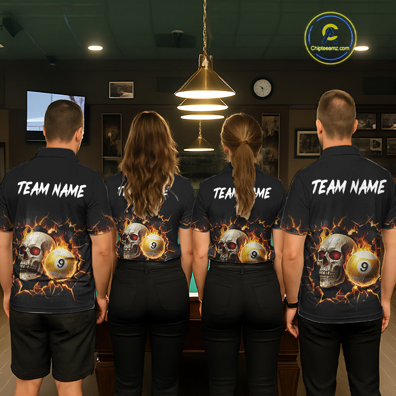Personalized Skull 8 Ball & 9 Ball Fire Billiard Shirt For Men Custom Billiard Pool Team Jersey TDM5425