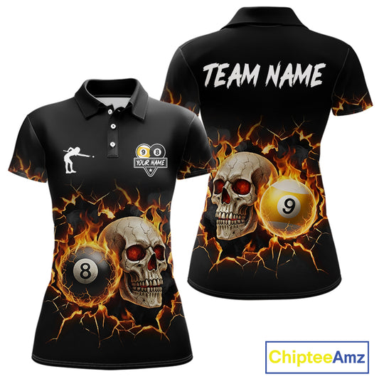 Personalized Skull 8 Ball & 9 Ball Fire Billiard Shirt For Women Custom Billiard Pool Team Jersey TDM5425
