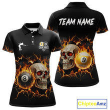 Load image into Gallery viewer, Personalized Skull 8 Ball &amp; 9 Ball Fire Billiard Shirt For Women Custom Billiard Pool Team Jersey TDM5425