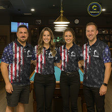 Load image into Gallery viewer, Personalized Smoke American Flag 8 Ball Billiard Shirts For Women Custom Patriotic Pool Team Jerseys TDM5430