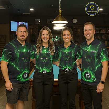 Green 8 Ball Thunder Lightning Cat Billiard Shirt For Men Custom Pool Team Jersey Polo & 1/4 Zip TDM5696