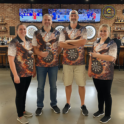 Personalized Grunge Fire Eagle Darts Shirt For Women, Patriotic Darts Jersey Team Polo & 1/4 Zip TDM5911