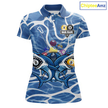 Load image into Gallery viewer, Blue Funny Shark 9 Ball &amp; 8 Ball Billiard Shirt For Women Custom Pool Team Jersey Polo &amp; 1/4 Zip TDM6057