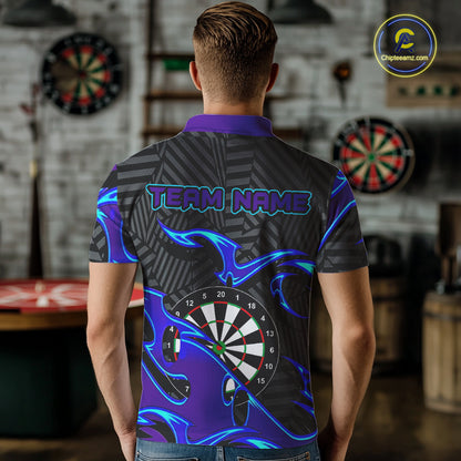 Custom Black Purple Tribal Flame Darts Polo Shirt For Men, Personalized Darts Team Jerseys TDM1429
