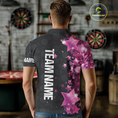 Pink And Black Custom Star Dart Shirts For Men, Glowing Dart Jerseys Funny Darts Team Shirts TDM3884