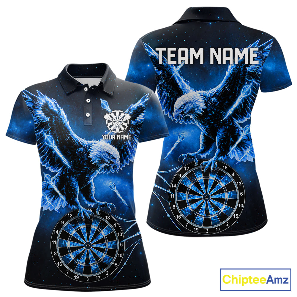 Personalized Blue Dartboard Galaxy Eagle Darts Shirt For Women, Darts Team Jersey Polo & 1/4 Zip TDM6484