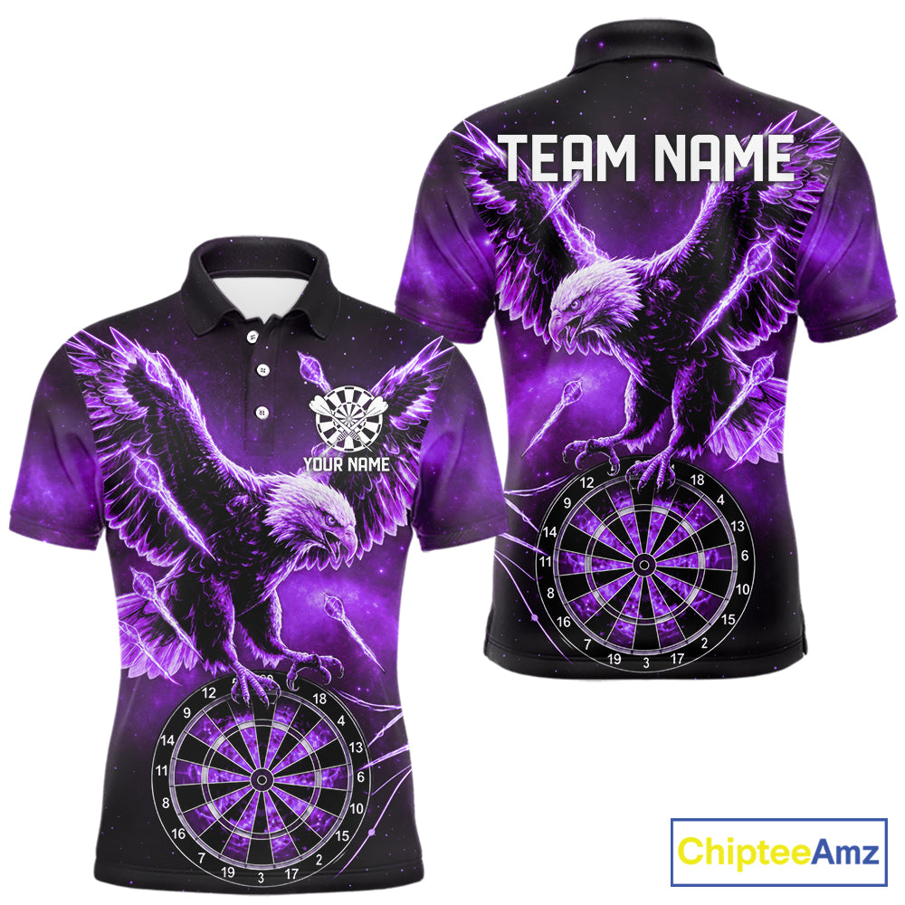 Personalized Purple Dartboard Galaxy Eagle Darts Shirt For Men, Darts Team Jersey Polo & 1/4 Zip TDM6485