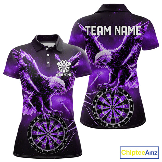 Personalized Purple Dartboard Galaxy Eagle Darts Shirt For Women, Darts Team Jersey Polo & 1/4 Zip TDM6485