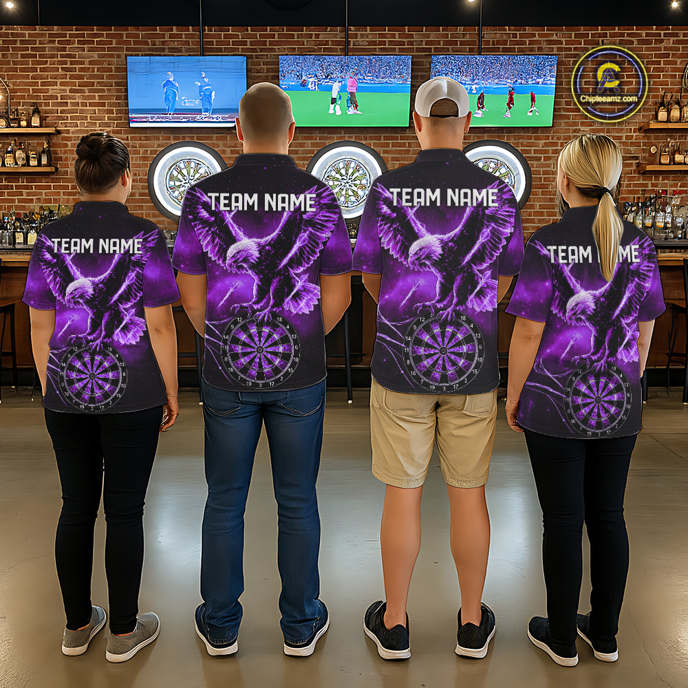 Personalized Purple Dartboard Galaxy Eagle Darts Shirt For Men, Darts Team Jersey Polo & 1/4 Zip TDM6485