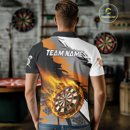 Orange Dartboard Fire Flame Paint Splash Dart Shirt Polo & 1/4 Zip For Men Custom Dart Team Jersey TDM4173