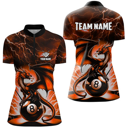 Lightning Thunder Dragon Custom Orange 8 Ball Pool Shirts For Women, Billiard Team League Jerseys TDM2003