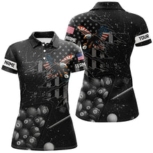Load image into Gallery viewer, Customized Eagle Retro US Flag Black Billiard Shirts For Women, Best Patriotic Pool Player Shirts TDM2197