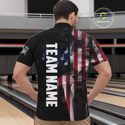 Personalized Smoke American Flag Bowling Jersey For Men Custom Patriotic Bowling Team Shirts TDM7213