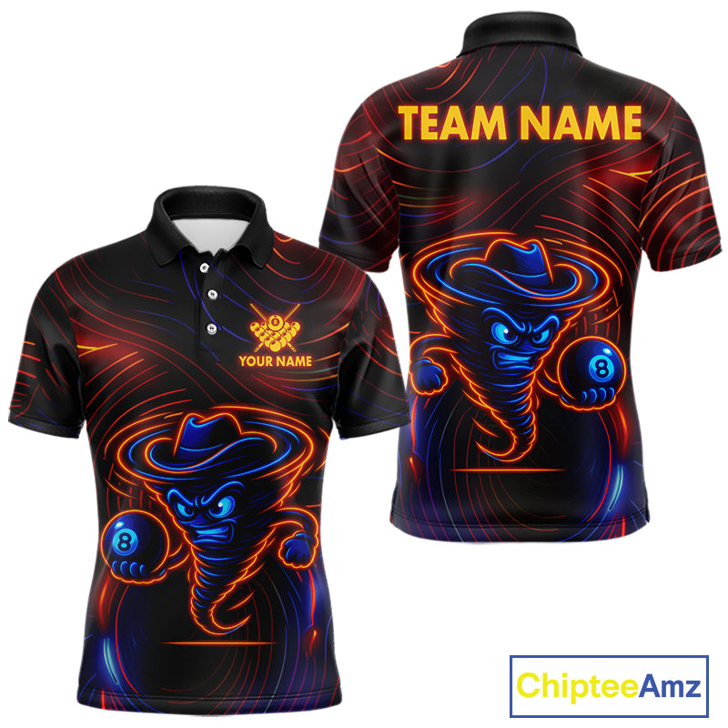 Funny Neon Tornado 8 Ball Billiard Shirt For Men Custom Pool Team Jersey Polo & 1/4 Zip TDM5445
