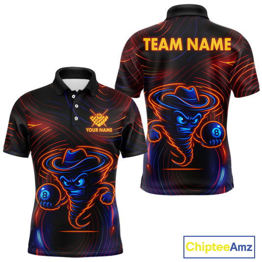 Funny Neon Tornado 8 Ball Billiard Shirt For Men Custom Pool Team Jersey Polo & 1/4 Zip TDM5445
