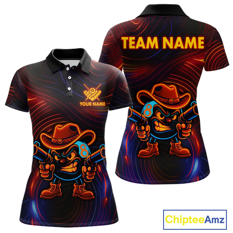 Funny Neon 8 Ball Billiard Shirt For Women Custom Pool Team Shirt, Billiard Jersey Polo & 1/4 Zip TDM5446