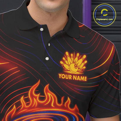 Funny Neon Tornado Flame Bowling Jersey For Men Custom Bowling Shirt Team Polo & Quarter Zip TDM5447