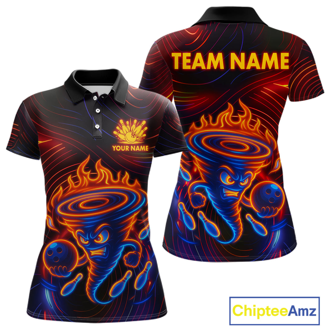 Funny Neon Tornado Flame Bowling Jersey For Women Custom Bowling Shirt Team Polo & Quarter Zip TDM5447