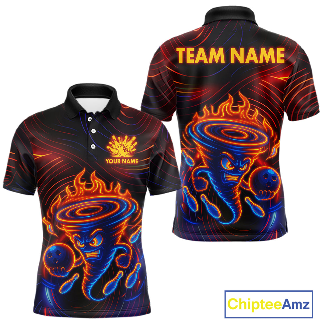 Funny Neon Tornado Flame Bowling Jersey For Men Custom Bowling Shirt Team Polo & Quarter Zip TDM5447