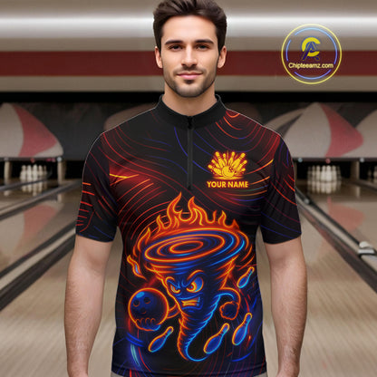 Funny Neon Tornado Flame Bowling Jersey For Men Custom Bowling Shirt Team Polo & Quarter Zip TDM5447
