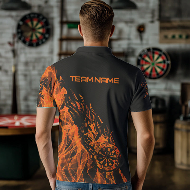 Black And Orange Dartboard Fire Flame Darts Polo, Quarter Zip Custom Dart Shirt For Men Dart Jersey TDM3410