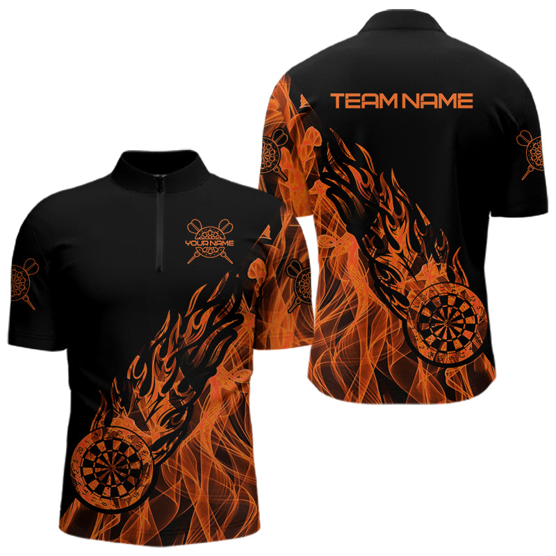 Black And Orange Dartboard Fire Flame Darts Polo, Quarter Zip Custom Dart Shirt For Men Dart Jersey TDM3410
