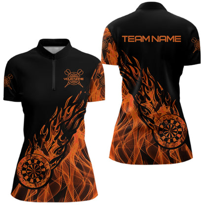 Black And Orange Dartboard Fire Flame Darts Polo, Quarter Zip Custom Dart Shirt For Women Dart Jersey TDM3410
