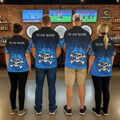Black And Blue Funny Pirate Flame Skull Darts Shirt For Women Custom Dart Jersey Team Polo, 1/4 Zip TDM5703