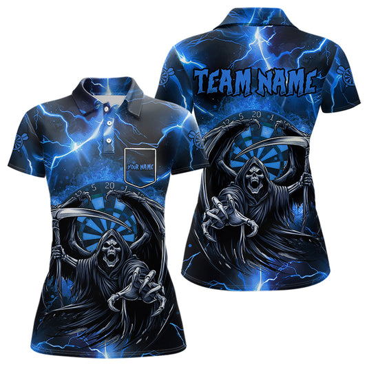 Blue Grim Reaper Custom Thunder Lightning Women Dart Shirts, Darts Jerseys TDM3550