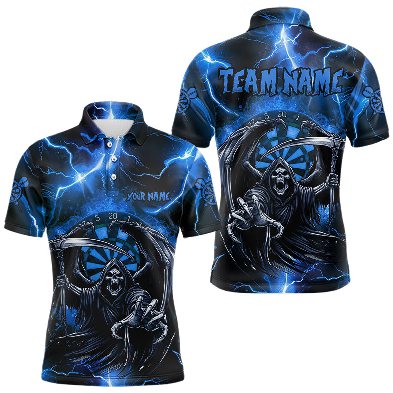 Personalized Blue Death Skeleton Custom Thunder Lightning Men Dart Shirts, 3D Darts Team Jerseys TDM3551