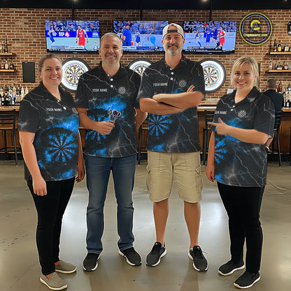 Custom Lightning Flame Darts Shirt For Men, Darts Jersey Pocket Option|Blue TDM5913