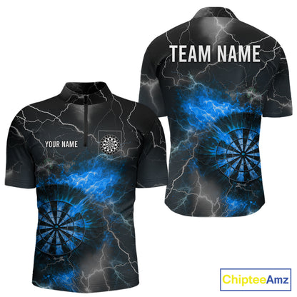 Custom Lightning Flame Darts Shirt For Men, Darts Jersey Pocket Option|Blue TDM5913