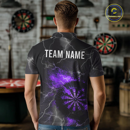 Custom Lightning Flame Purple Dart Shirt For Men, Darts Jersey Pocket Option TDM5914