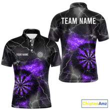Load image into Gallery viewer, Custom Lightning Flame Purple Dart Shirt For Men, Darts Jersey Pocket Option TDM5914