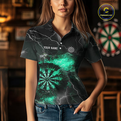 Custom Turquoise Flame Lightning Darts Shirt With Pocket Option For Women TDM5915