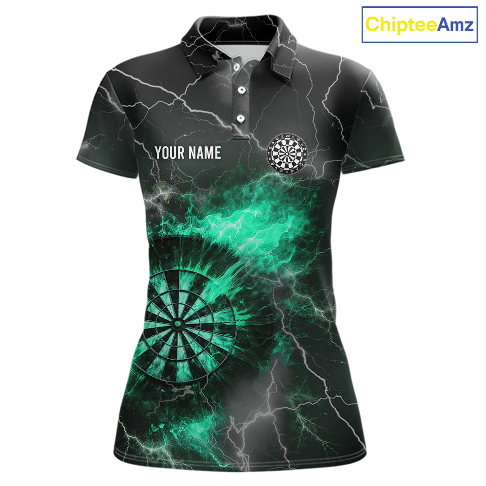 Custom Turquoise Flame Lightning Darts Shirt With Pocket Option For Women TDM5915