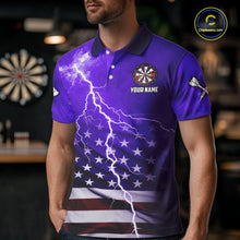 Load image into Gallery viewer, Purple Lightning US Flag Dart Shirt For Men Custom Dart Jersey Pocket Option TDM5916