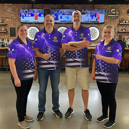 Purple Lightning US Flag Dart Shirt For Women Custom Dart Jersey Pocket Option TDM5916