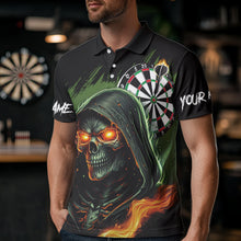 Load image into Gallery viewer, Personalized Green Grim Reaper Fire Dart Shirts For Men Custom Skull Dart Jersey Polo &amp; 1/4 Zip TDM3711