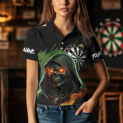 Personalized Green Grim Reaper Fire Dart Shirts For Women Custom Skull Dart Jersey Polo & 1/4 Zip TDM3711