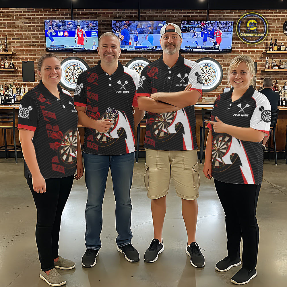 Personalized Darts Polo & Quater Zip For Women Custom Darts Tournament Team Jersey |Red TDM6067