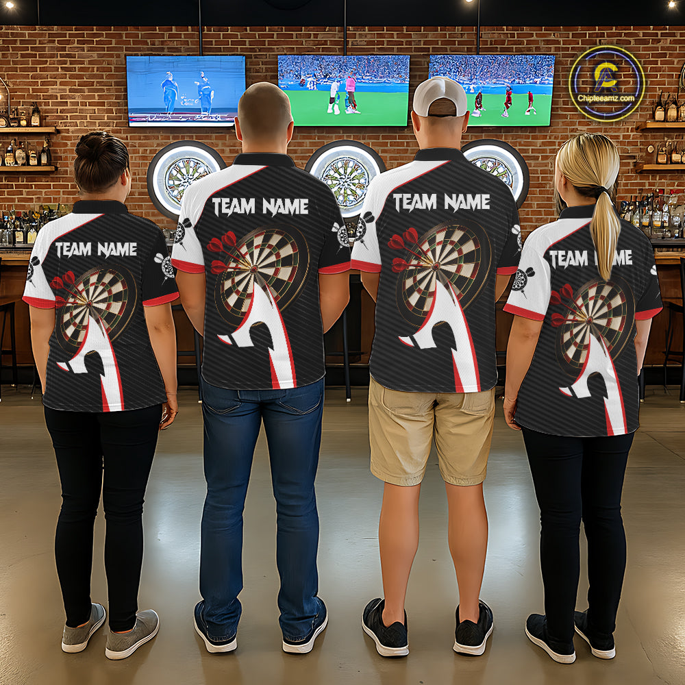 Personalized Darts Polo & Quater Zip For Women Custom Darts Tournament Team Jersey |Red TDM6067